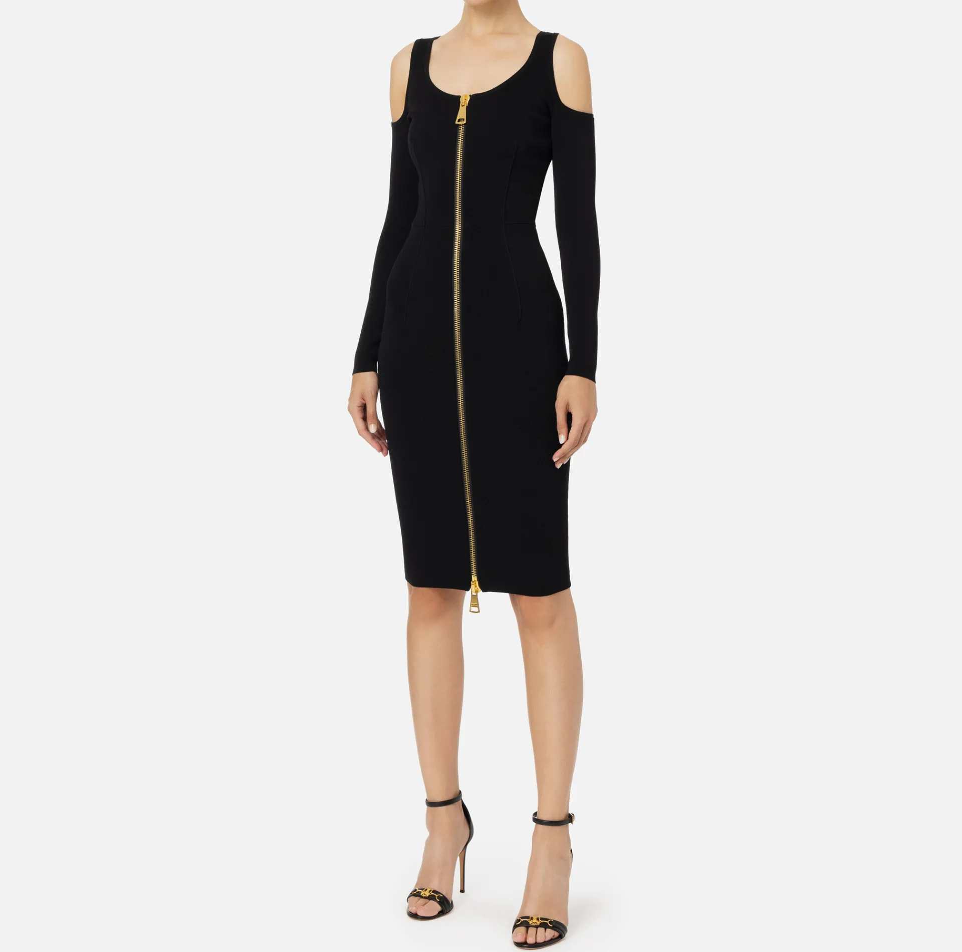 Elisabetta Franchi Midi Dresses|Knitted Dresses|Viscose midi dress with zip Black