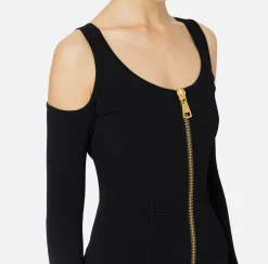 Elisabetta Franchi Midi Dresses|Knitted Dresses|Viscose midi dress with zip Black