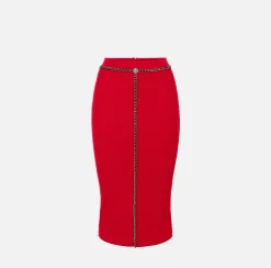 Elisabetta Franchi Skirts|Viscose midi skirt with chain RedPassion