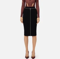 Elisabetta Franchi Skirts|Viscose midi skirt with chain Black