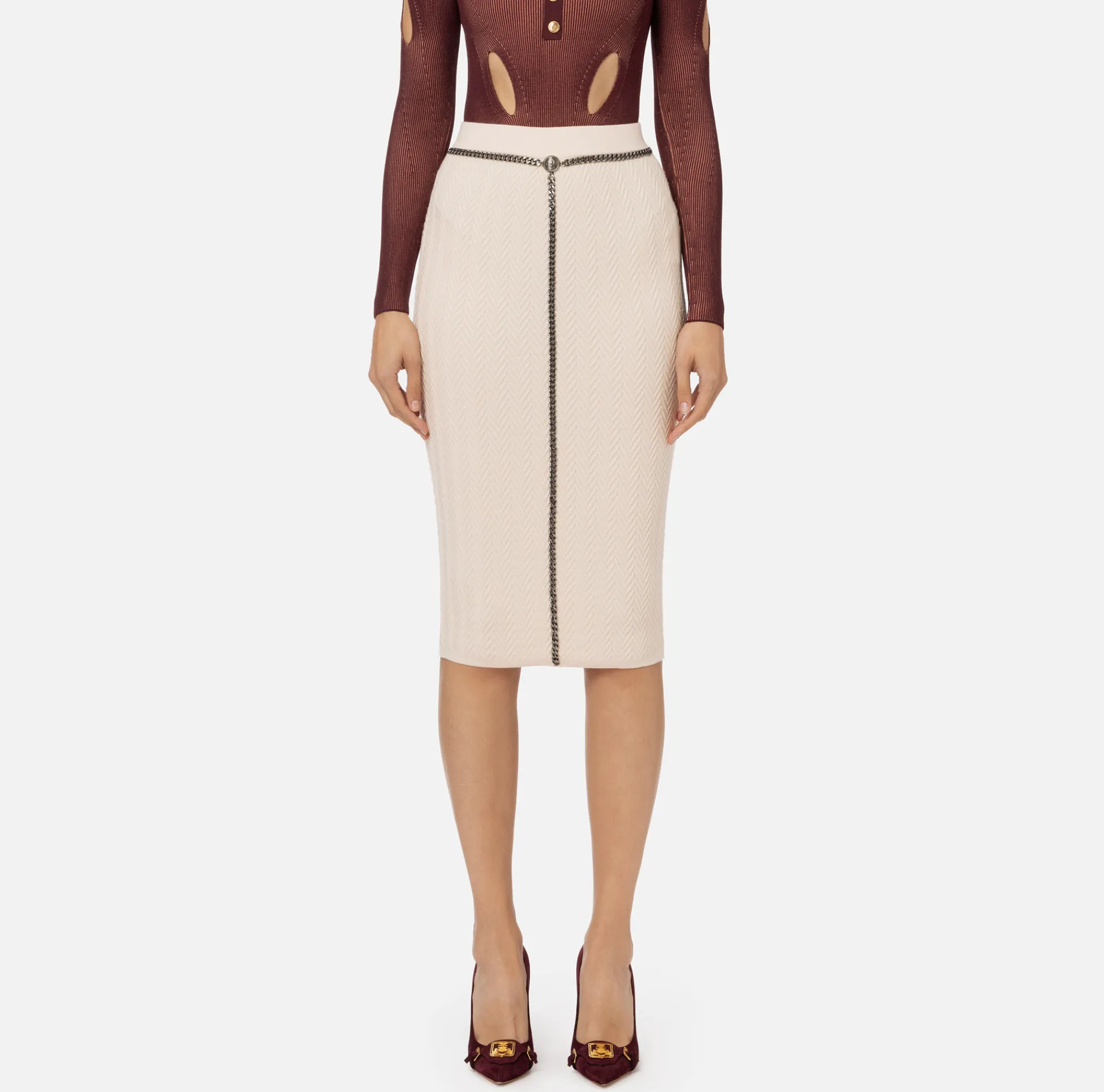 Elisabetta Franchi Skirts|Viscose midi skirt with chain Butter