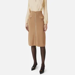 Elisabetta Franchi Skirts|Viscose midi skirt with zip Camel