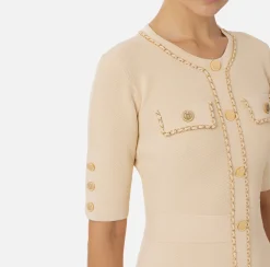 Elisabetta Franchi Knitted Dresses|Mini Dresses|Viscose mini dress with chain Cream