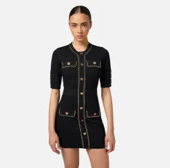 Elisabetta Franchi Knitted Dresses|Mini Dresses|Viscose mini dress with chain Black