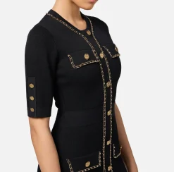 Elisabetta Franchi Knitted Dresses|Mini Dresses|Viscose mini dress with chain Black