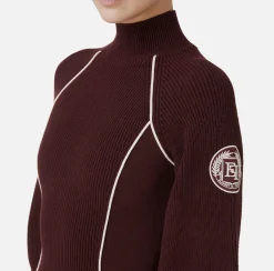 Elisabetta Franchi Mini Dresses|Knitted Dresses|Viscose mini-dress with logo patch RougeNoir/Butter