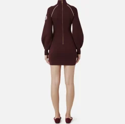 Elisabetta Franchi Mini Dresses|Knitted Dresses|Viscose mini-dress with logo patch RougeNoir/Butter