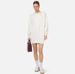 Elisabetta Franchi Mini Dresses|Knitted Dresses|Viscose sweatshirt dress with logo embroidery Ivory