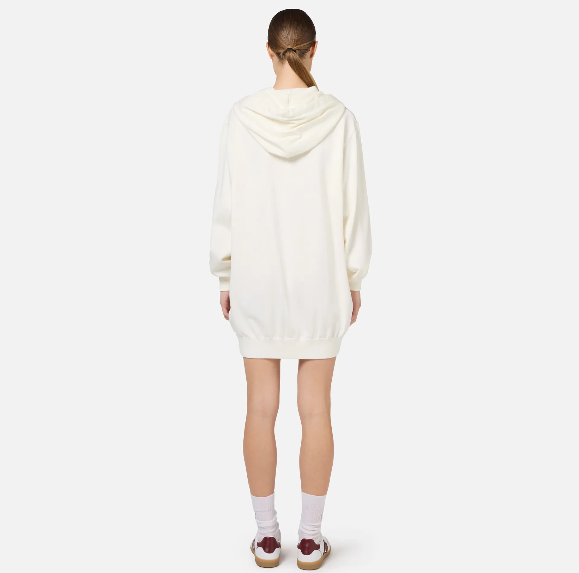 Elisabetta Franchi Mini Dresses|Knitted Dresses|Viscose sweatshirt dress with logo embroidery Ivory