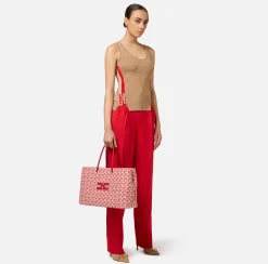 Elisabetta Franchi Top And T-Shirts|Viscose top with logoed bands Camel/RedPassion
