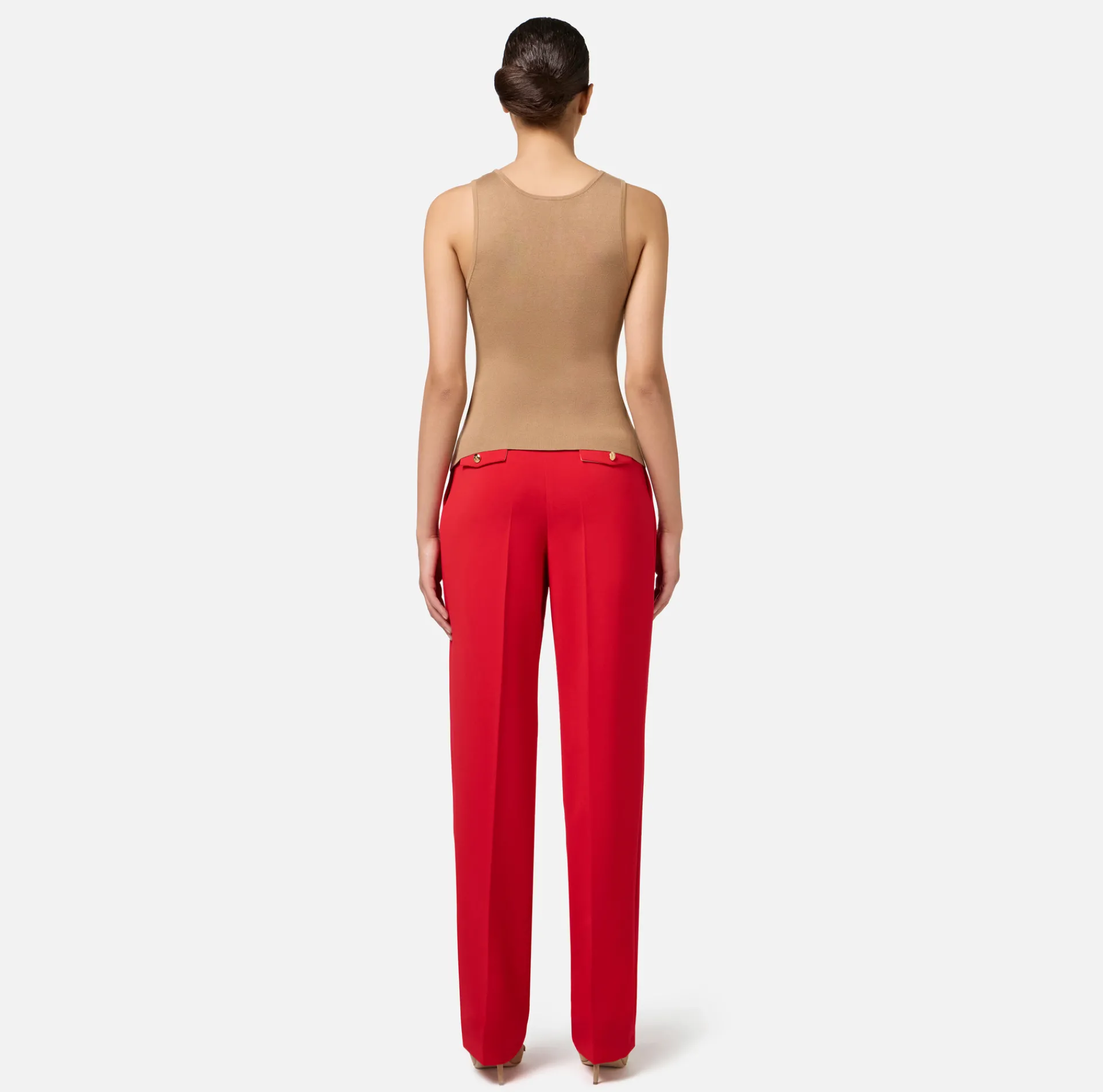 Elisabetta Franchi Top And T-Shirts|Viscose top with logoed bands Camel/RedPassion