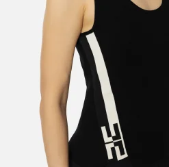 Elisabetta Franchi Top And T-Shirts|Viscose top with logoed bands Black/Butter