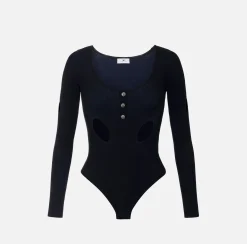 Elisabetta Franchi Top And T-Shirts|Viscose-blend bodysuit with cut-outs Black/Navy