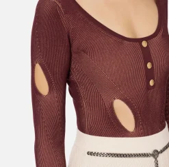 Elisabetta Franchi Top And T-Shirts|Viscose-blend bodysuit with cut-outs RougeNoir/Blush
