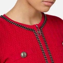 Elisabetta Franchi Knitwear And Sweatshirts|Viscose-blend cardigan with herringbone stitch RedPassion