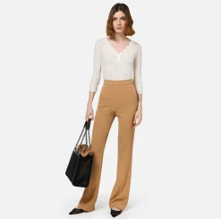 Elisabetta Franchi Knitwear And Sweatshirts|V-neck top in narrow-ribbed lurex and viscose fabric Ivory