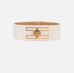 Elisabetta Franchi Belts|Wide leather belt with logo turn-lock Latex