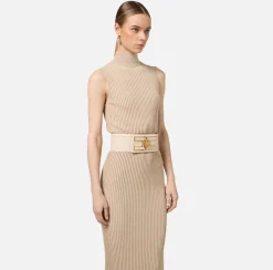 Elisabetta Franchi Belts|Wide leather belt with logo turn-lock Latex