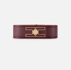 Elisabetta Franchi Belts|Wide leather belt with logo turn-lock RougeNoir