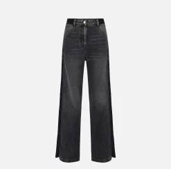 Elisabetta Franchi Jeans|Wide leg cotton jeans with nylon inserts Blackdenim
