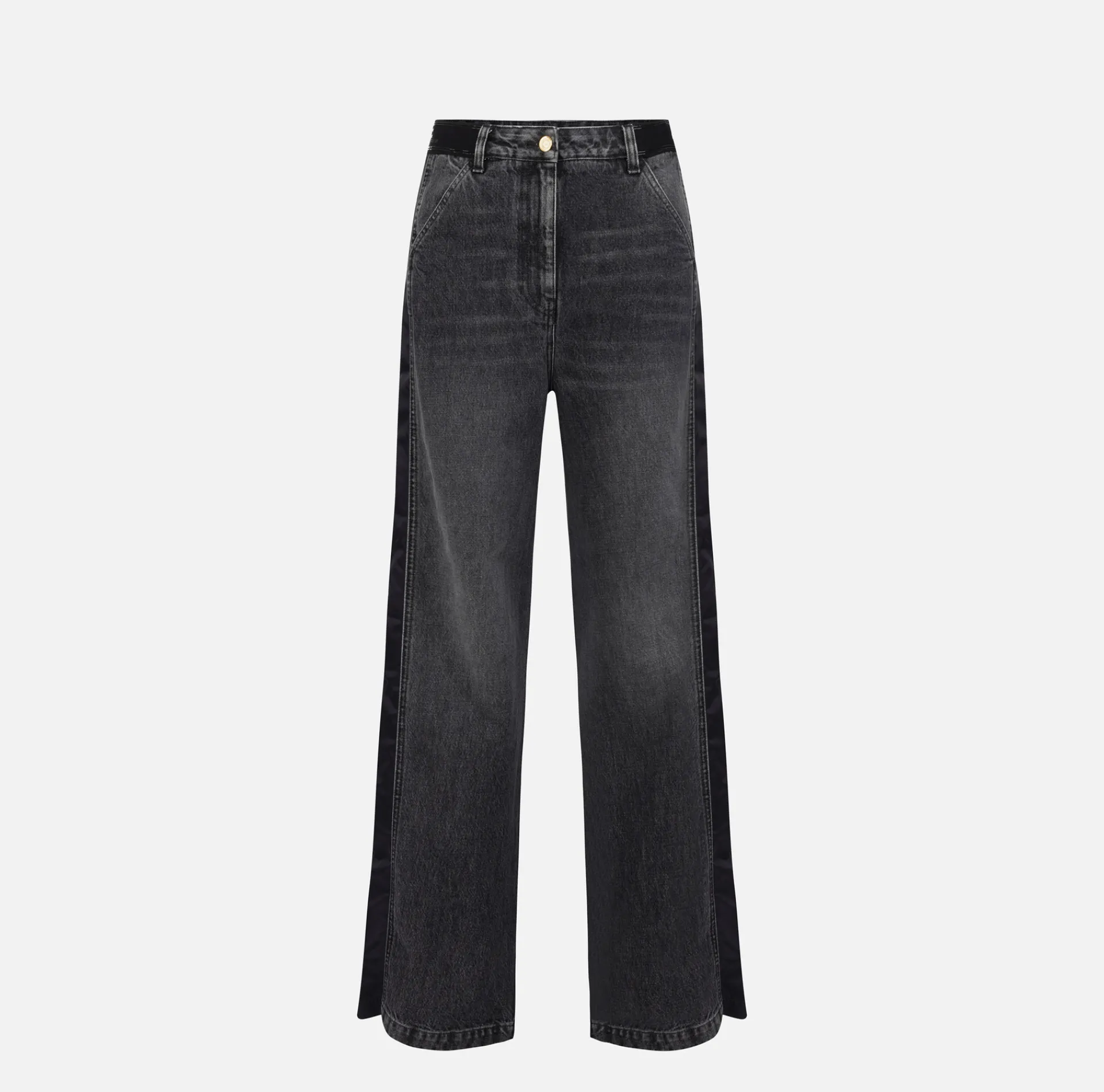 Elisabetta Franchi Jeans|Wide leg cotton jeans with nylon inserts Blackdenim