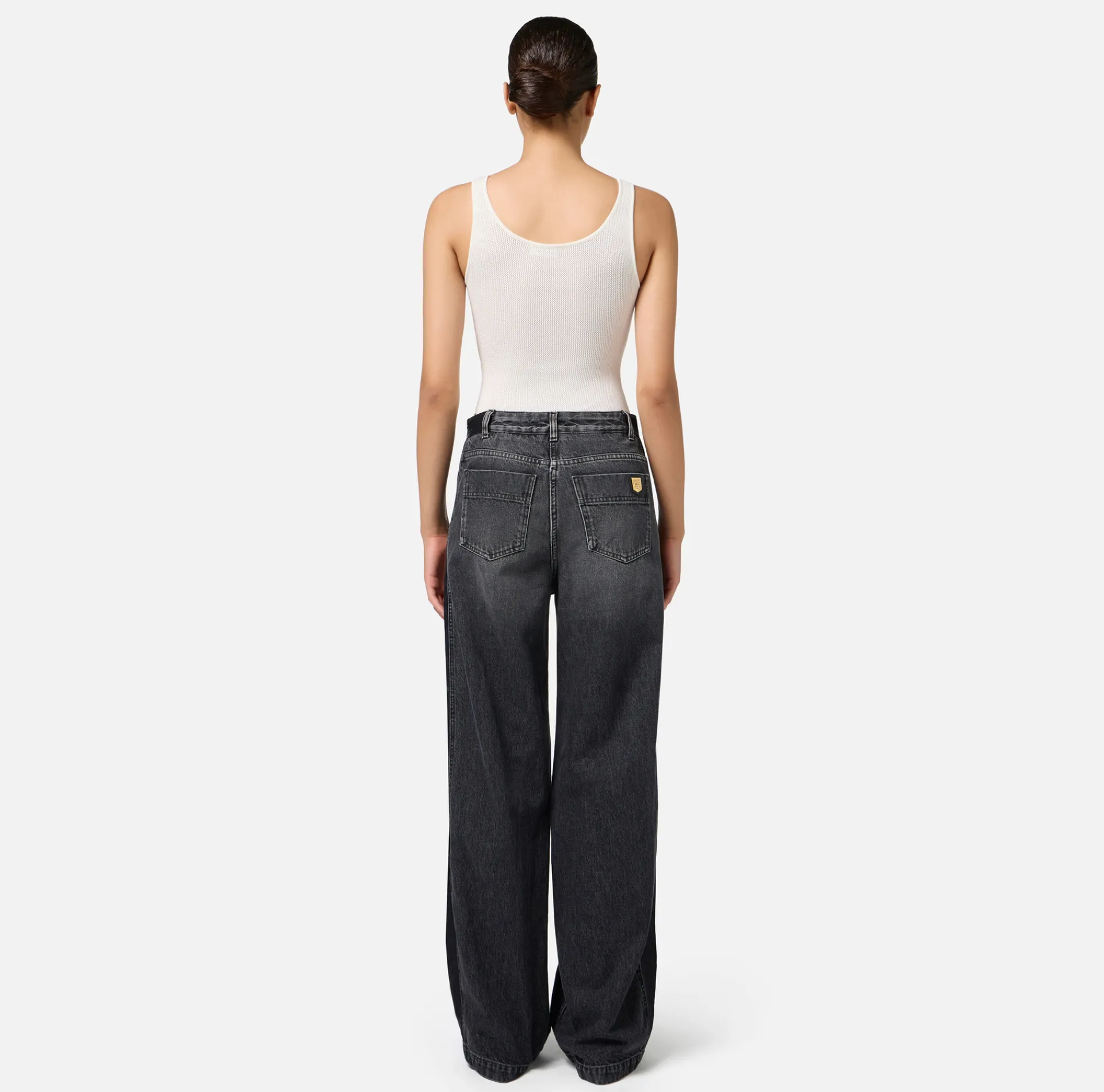 Elisabetta Franchi Jeans|Wide leg cotton jeans with nylon inserts Blackdenim