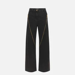 Elisabetta Franchi Jeans|Wide leg cotton jeans with zip Black