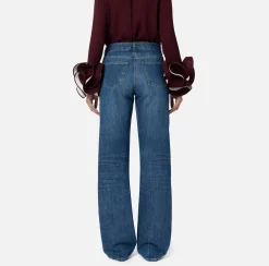 Elisabetta Franchi Jeans|Wide leg organic cotton jeans with satin bands DenimBlue