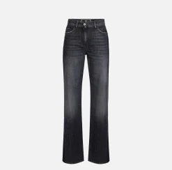 Elisabetta Franchi Jeans|Wide leg organic cotton jeans with satin bands Blackdenim