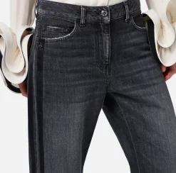 Elisabetta Franchi Jeans|Wide leg organic cotton jeans with satin bands Blackdenim