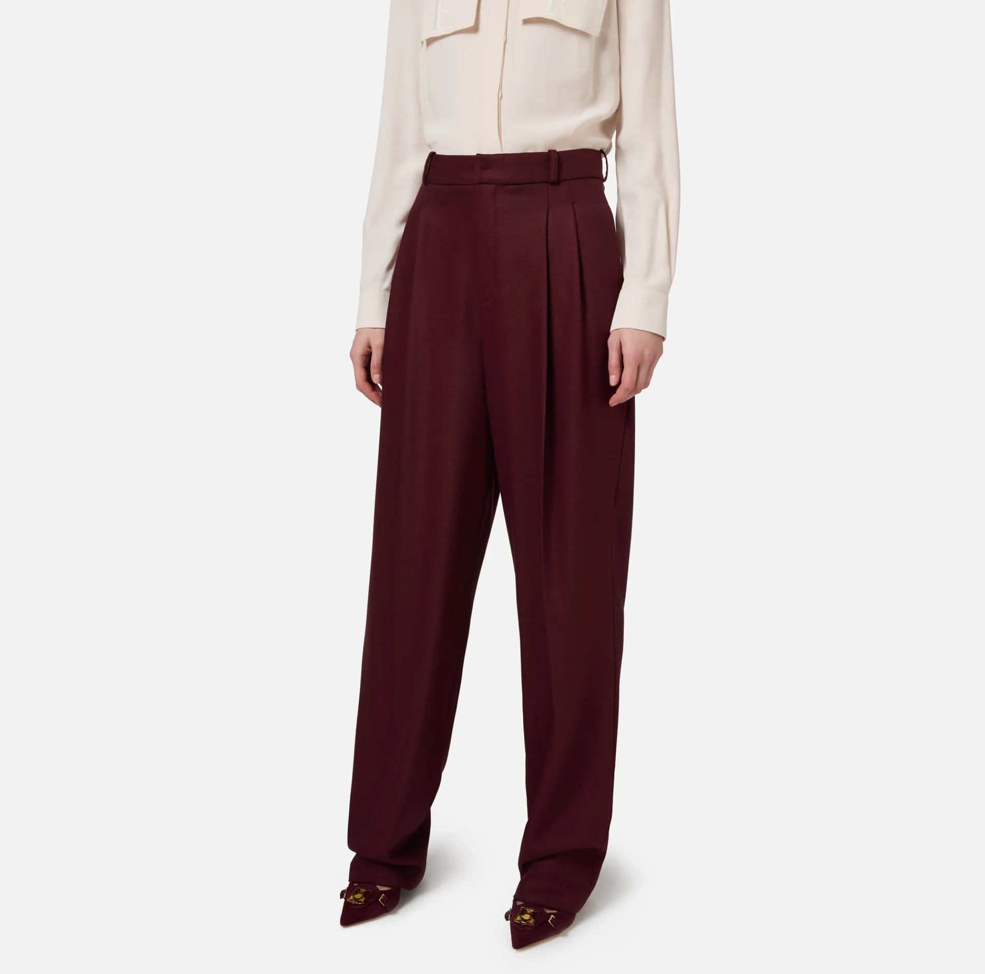 Elisabetta Franchi Trousers And Shorts|Wide leg trousers with double darts in stretch cool wool fabric RougeNoir