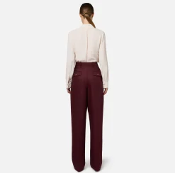Elisabetta Franchi Trousers And Shorts|Wide leg trousers with double darts in stretch cool wool fabric RougeNoir