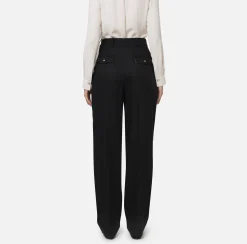 Elisabetta Franchi Trousers And Shorts|Wide leg trousers with double darts in stretch cool wool fabric Black