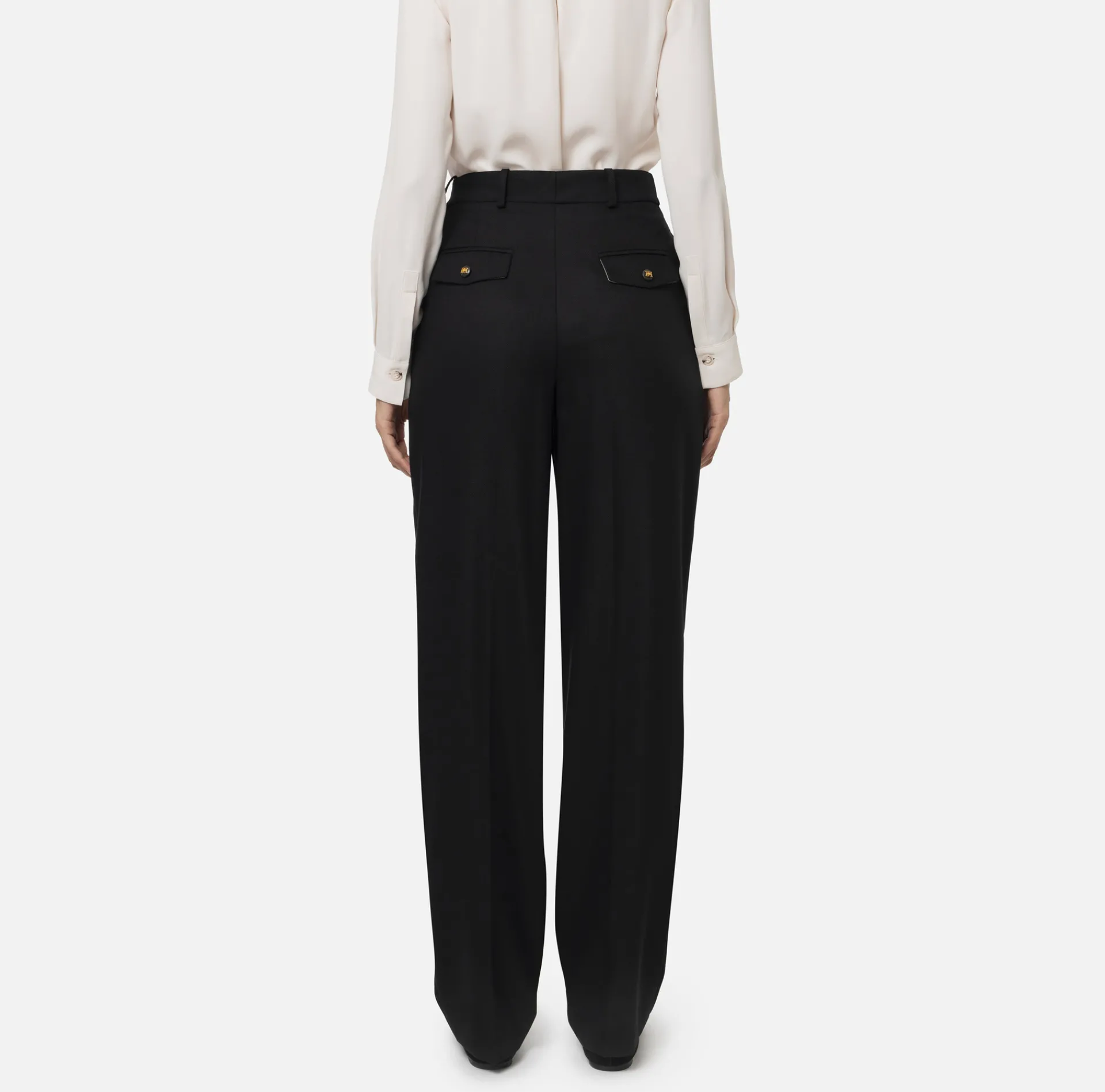 Elisabetta Franchi Trousers And Shorts|Wide leg trousers with double darts in stretch cool wool fabric Black