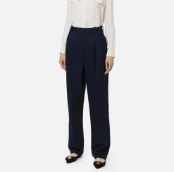 Elisabetta Franchi Trousers And Shorts|Wide leg trousers with double darts in stretch cool wool fabric Navy