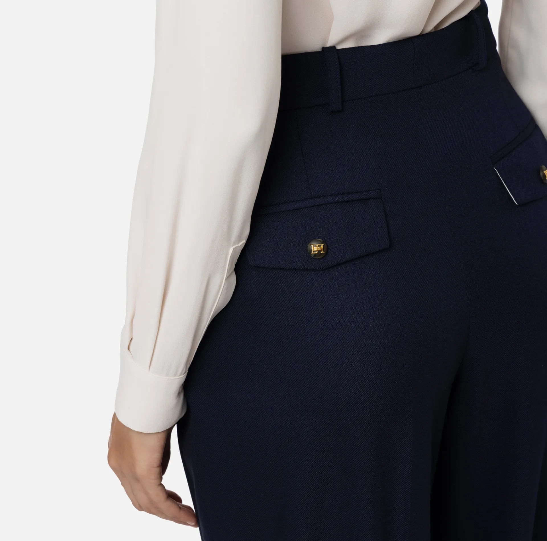 Elisabetta Franchi Trousers And Shorts|Wide leg trousers with double darts in stretch cool wool fabric Navy