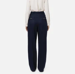Elisabetta Franchi Trousers And Shorts|Wide leg trousers with double darts in stretch cool wool fabric Navy