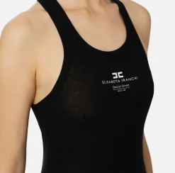 Elisabetta Franchi Top And T-Shirts|Wool and jersey top with logo Black