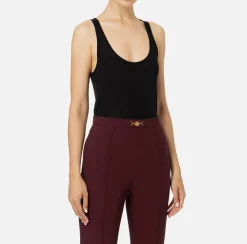 Elisabetta Franchi Top And T-Shirts|Wool and jersey top with logo Black