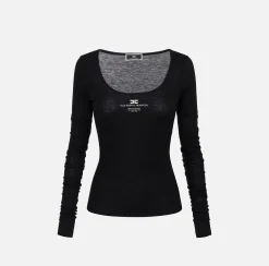 Elisabetta Franchi Top And T-Shirts|Wool and jersey top with logo Black