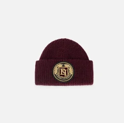 Elisabetta Franchi Hats|Wool beanie with logo patch RougeNoir