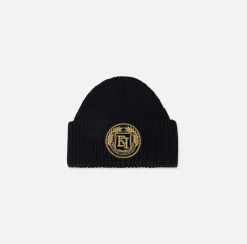 Elisabetta Franchi Hats|Wool beanie with logo patch Black