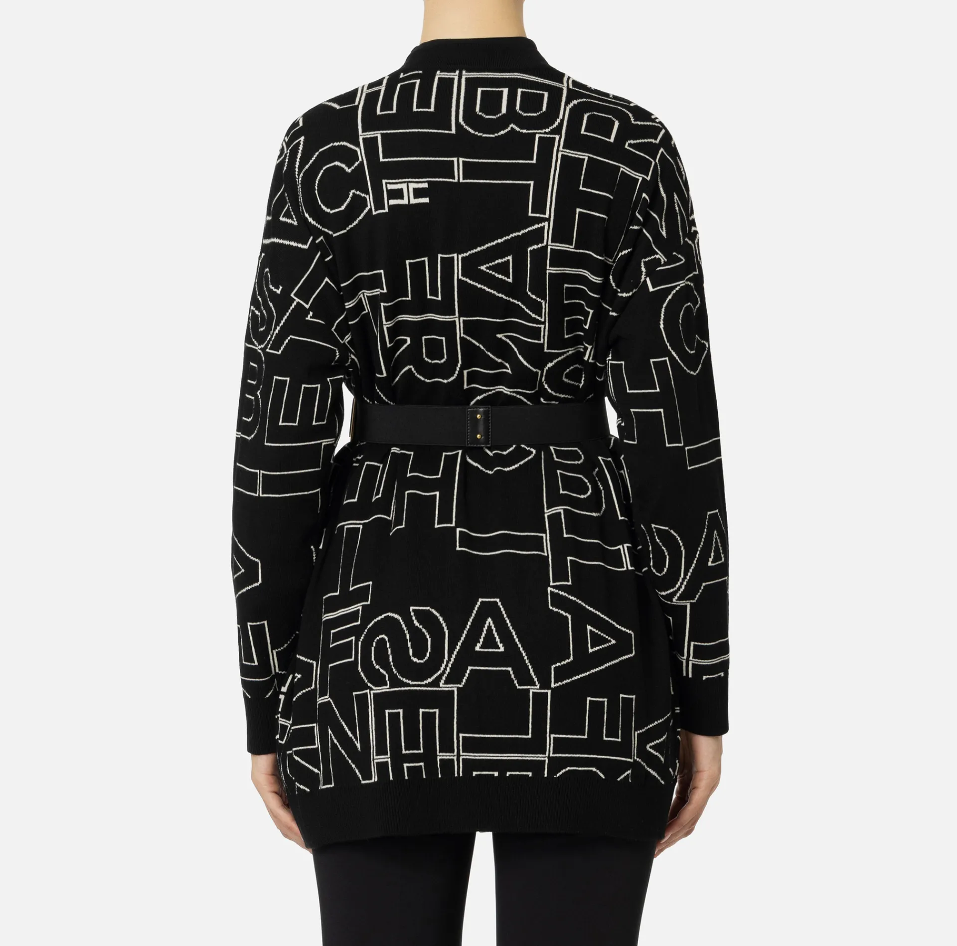 Elisabetta Franchi Knitwear And Sweatshirts|Wool blend cardigan with lettering Black/Butter