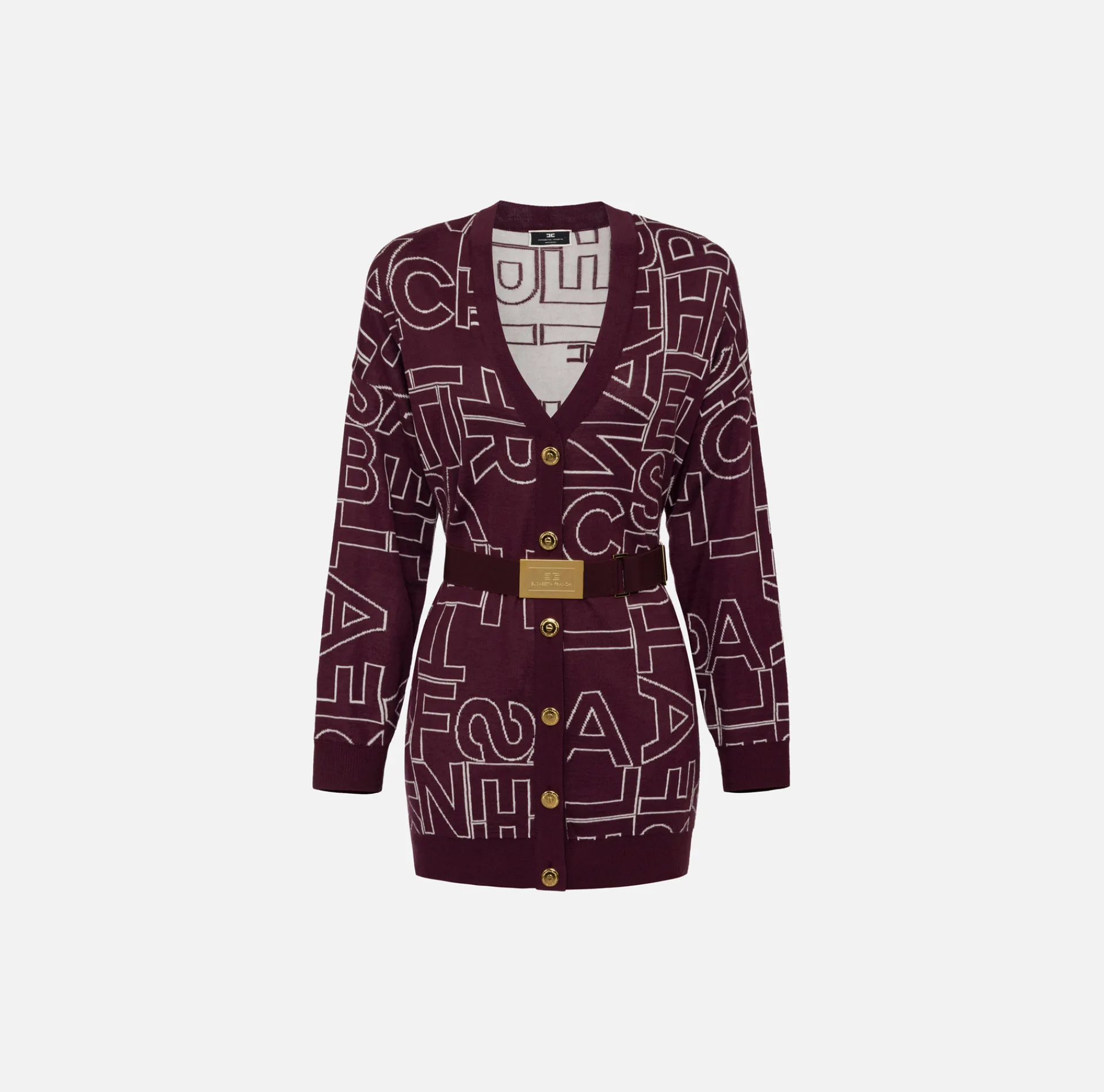 Elisabetta Franchi Knitwear And Sweatshirts|Wool blend cardigan with lettering RougeNoir/Butter