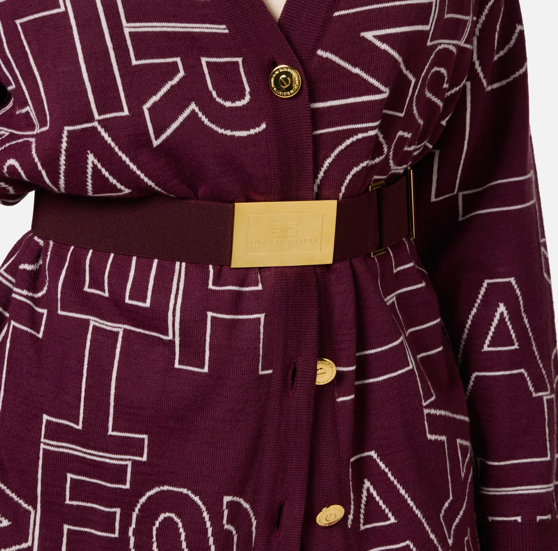 Elisabetta Franchi Knitwear And Sweatshirts|Wool blend cardigan with lettering RougeNoir/Butter