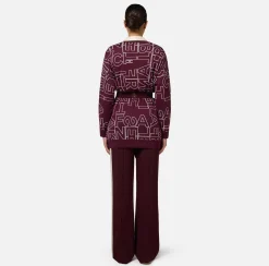 Elisabetta Franchi Knitwear And Sweatshirts|Wool blend cardigan with lettering RougeNoir/Butter