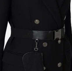 Elisabetta Franchi Coats And Jackets|Wool blend double-breasted coat with utility belt Black