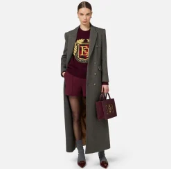 Elisabetta Franchi Coats And Jackets|Wool blend double-breasted coat with utility belt DoveGrey