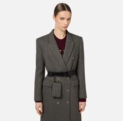 Elisabetta Franchi Coats And Jackets|Wool blend double-breasted coat with utility belt DoveGrey