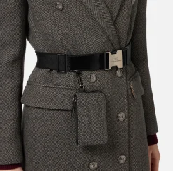 Elisabetta Franchi Coats And Jackets|Wool blend double-breasted coat with utility belt DoveGrey